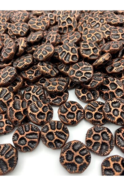 Hedef Bijuteri Bakır Renk Basık Leopar Model Eskitme Boncuk (100gr ~50 Adet B...