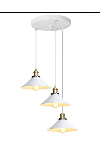 demet habek mylights S Retro Rustik Beyaz Metal Sarkıt Avize Üçlü Sarkıt