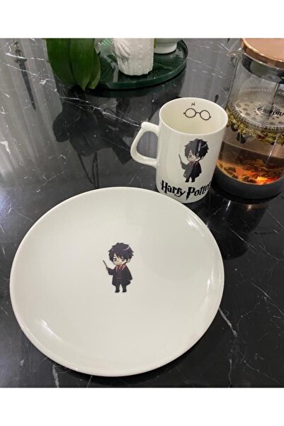 TEBAK COLLECTION Tek Kişilik Harry Potter Desenli Porselen Tatlı Tabağı Ve Kupa