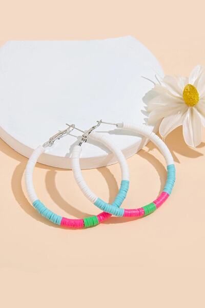 ESUSO أقراط نسائية من الخرز الدائري فيمو باللون الأزرق والوردي