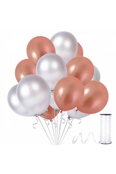 Acar Süs Rose Gold Metallic Silver Balloon - 12 Inch, 10 Pieces