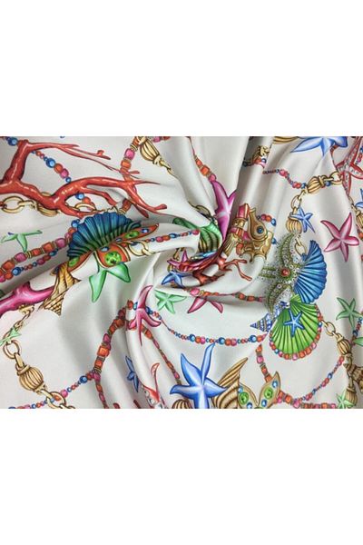feminen Polyester Matte Satin Ocean Pattern Fabric