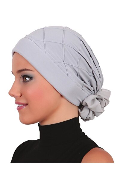 fidan bone Accesoriu din șifon cu spate cu nervuri de lux, turban gata făcut gri deschis, bonetă pentru hijab, potrivită pentru uz medical