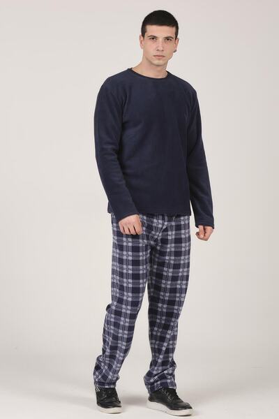 DOFİ Erkek Ekoseli Polar Pijama Takımı Rahat Kesim