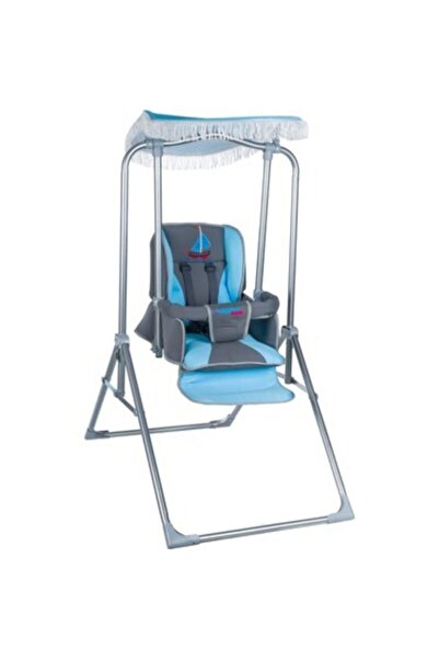 Pashababy Erkek Bebek Mavi Gri Yatabilen Tenteli Ev Tipi Salıncak
