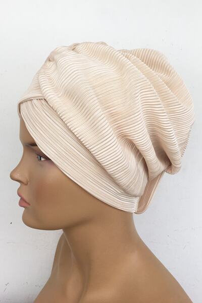 Vera Έτοιμο καπό τουρμπάνι Mihrace πλισέ κρέμα σταυρωτό λουράκι με επένδυση με επένδυση Hijab Hijab