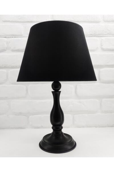 365GUNSERİSONU Siyah Rustik Modern Metal Ayaklı 30'luk Siyah Kumaş Şapkalı Abajur Masa Lambası