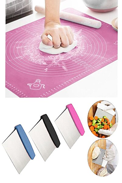 İndirimKap Silikon Ölçekli Hamur Açma Matı Ve Hamur Kesme Spatula Seti Baklav...