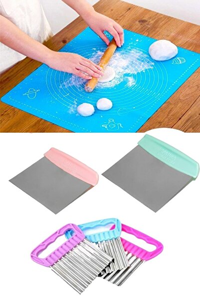 İndirimKap Silikon Hamur Matı + Kesme Aparatı Spatula + Patates Cips Kesici 3...
