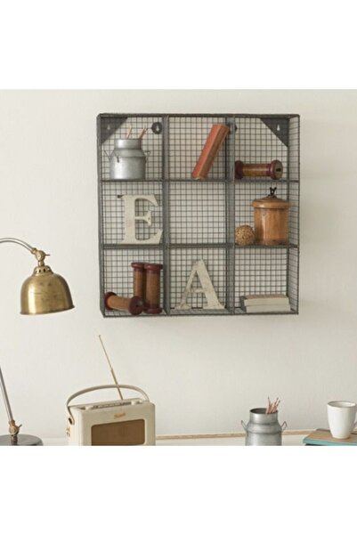 Wess Dizayn Metal Duvar Rafı Dekoratif 9 Gözlü Kafes Telli Kitaplık Wd-235