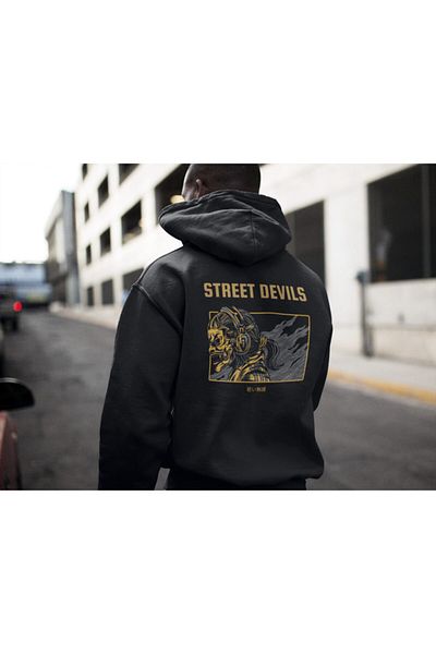 Raf Coll Unisex Black Hooded Sweatshirt Back Digital Printed