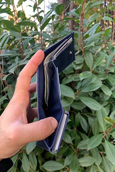 Dodo4men Унісекс темно-синій шкіряний гаманець з механізмом