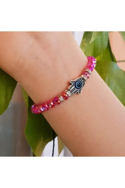 Handmade By HLY سوار نسائي مرصع بأحجار كريستال فاطمة آنا مرصع يدويًا بخرز عين...