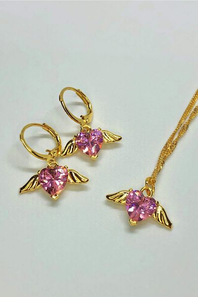 soiestore طقم نسائي من الحجر الوردي - تفاصيل جناح الملاك