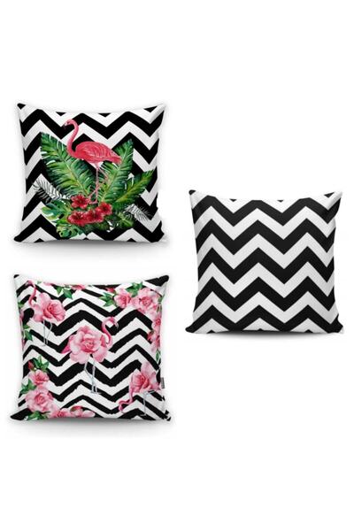 Alkan Homes غطاء وسادة رمي حديث مكون من 3 قطع مع شكل فلامنغو