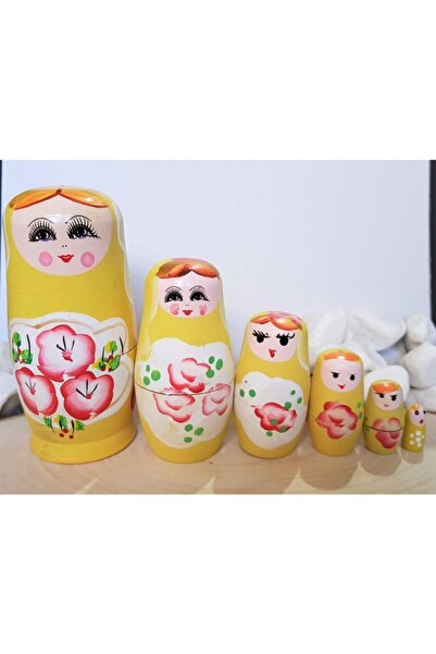 miski alem 6lı Iç Içe Geçen Ahşap Sarı Matruşka Bebek