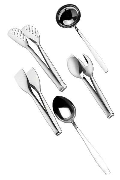 Nehir Stainless Steel 5 Piece Ladle Spoon Pastry Pasta Serving Tongs Serving Set