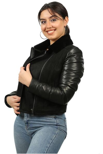 Franko Armondi Bayan Gerçek Deri Spor Kışlık Mont Şişme Siyah Bk-827-19496 Fa2