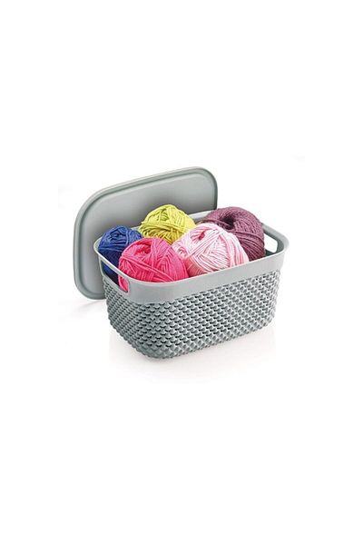 Melkan Home Ice Gray Drop Patterned Basket - 3,3 L (with Lid)