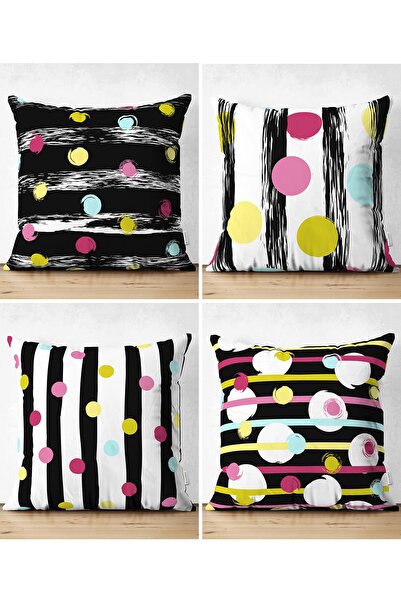 Realhomes طقم غطاء وسادة من جلد الغزال الحديث المطبوع رقميًا مكون من 4 قطع مل...