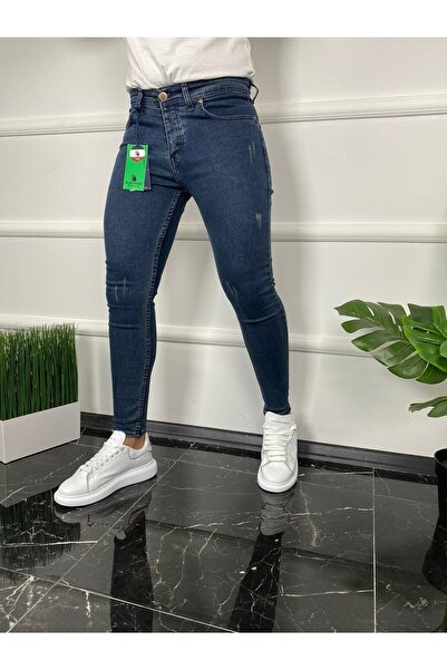 Dark Lavish Erkek Koyu Mavi Jean Italyan Kesim Denım Tırnaklı Skinny Kot pant...