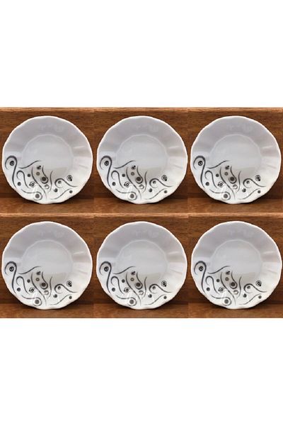 Porland Set of 6 Porcelain Silver Yakamoz Tea Plates