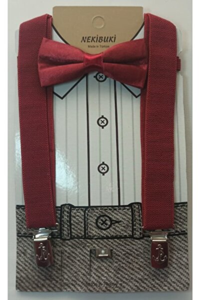 NEKİBUKİ Bordo 1-9 Yaş Pantolon Askı Papyon Seti