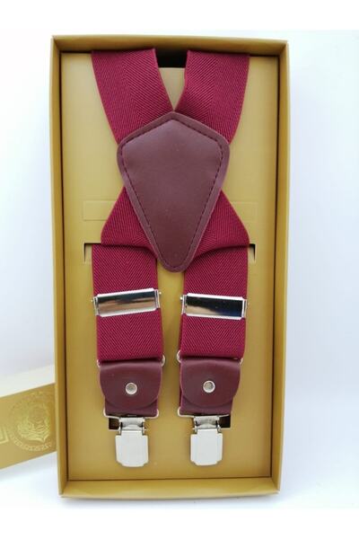 Elegans Giyim Aksesuar Bordo 4 Klipsli Salopet Pantolon Askı