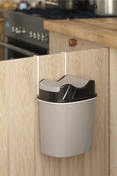 Teknotel Dolap Içi Askılı Yutan Kapak Çöp Kovası Beyaz+gri Kova Sf007