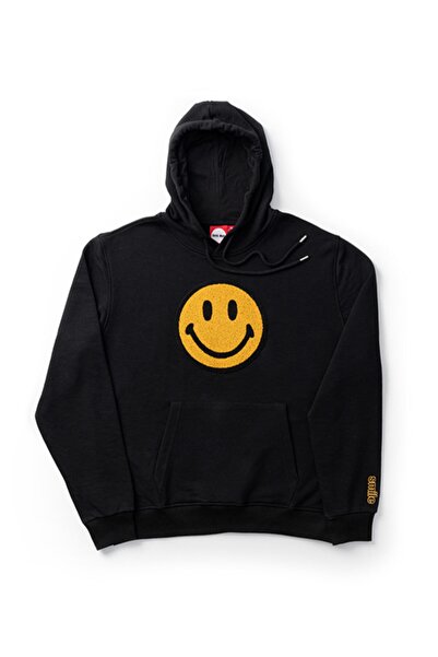 Unisex Siyah Smile Baskılı Sweatshirt