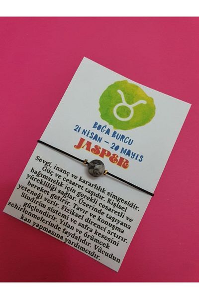 GÜMÜŞTEL EL SANATLARI Certified Taurus Jasper Natural Stone Rope Zodiac Bracelet