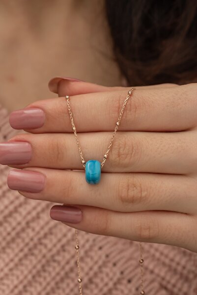 Nereze 925 Ayar Mavi Boncuk Toplu Zincir Kadın Gümüş Kolye