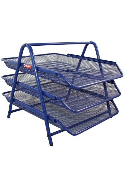 Bigpoint | Метален перфориран рафт за документи, комплект от 3, син, здрава м...