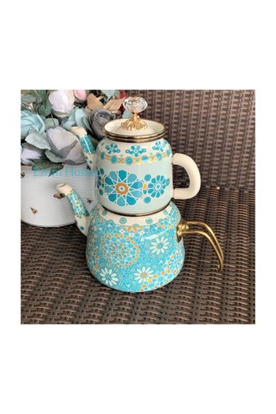 Ezem Etnik 01 Turkuaz Vintage Çaydanlık