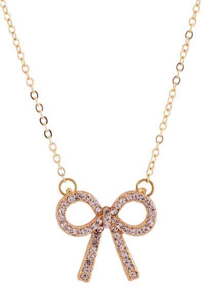 Rouge قلادة نسائية على شكل فيونكة إنفينيتي من حجر الزركون الوردي