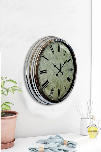 Kasva Concept Gift 40 cm Chrome Metal Antique Wall Clock