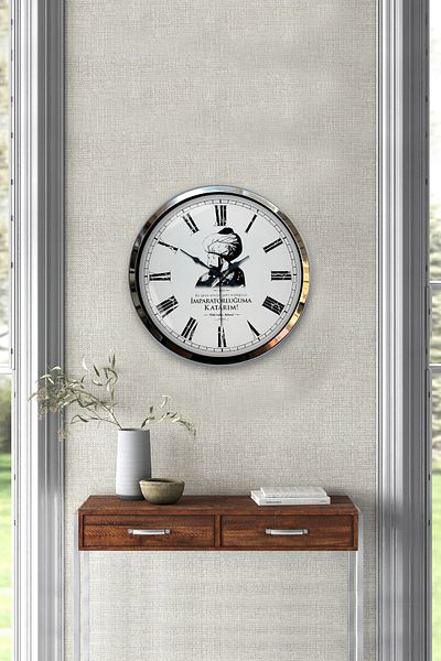 Kasva Concept Gift 40 cm Chrome Metal Fatih Sultan Mehmet Wall Clock