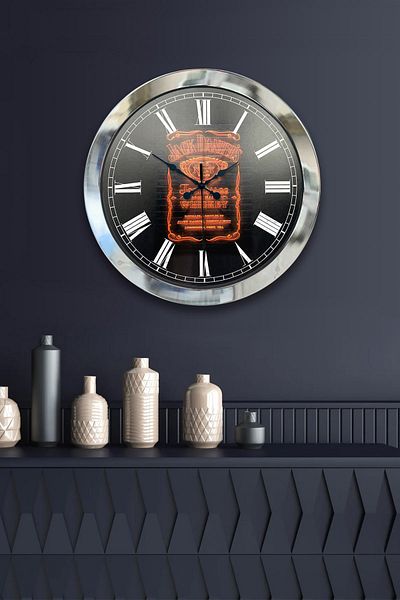 Kasva Concept Gift 36 cm Chrome Metal Whiskey Wall Clock