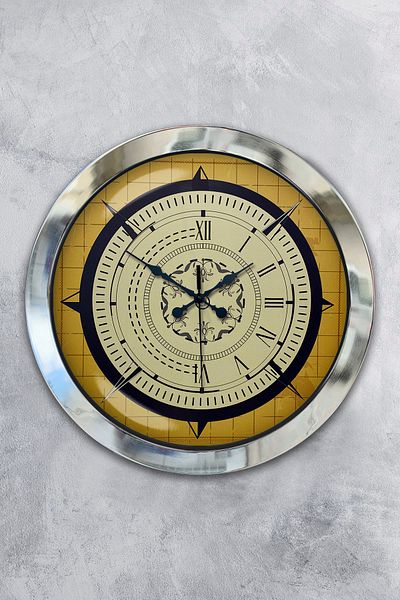 Kasva Concept Gift 36 cm Chrome Metal Compass Wall Clock