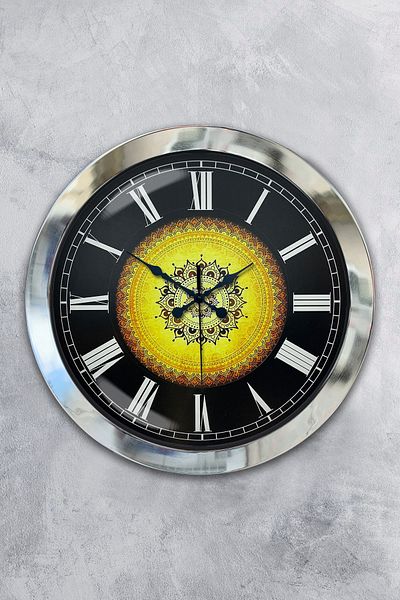 Kasva Concept Gift 36 cm Chrome Metal Ottoman Pattern Wall Clock