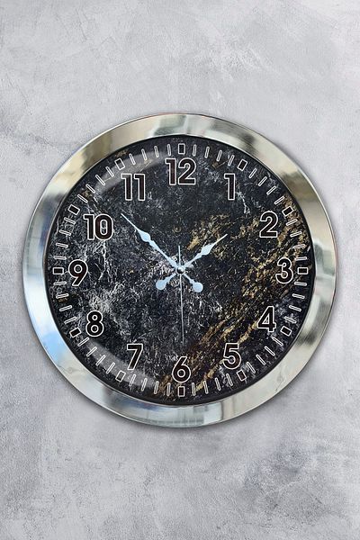 Kasva Concept Gift 36 cm Chrome Metal Marble Wall Clock