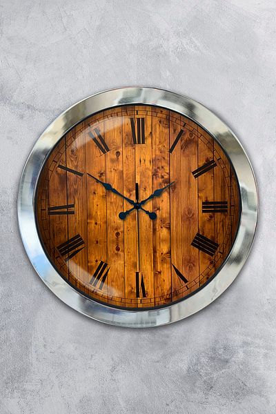 Kasva Concept 36 cm Chrome Metal Wood Look Wall Clock
