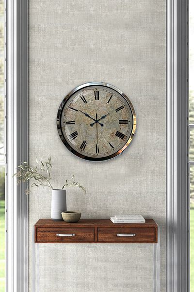 Kasva Concept Gift 40 cm Chrome Metal Kreter Wall Clock