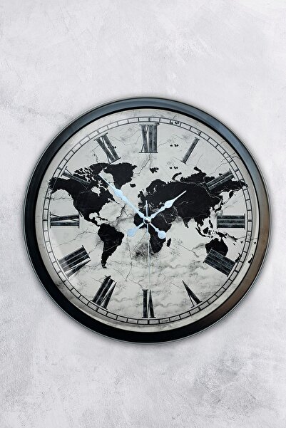 AİB STORE Δώρο 40 εκ. Μαύρο Μεταλλικό Ρολόι Τοίχου Χάρτη