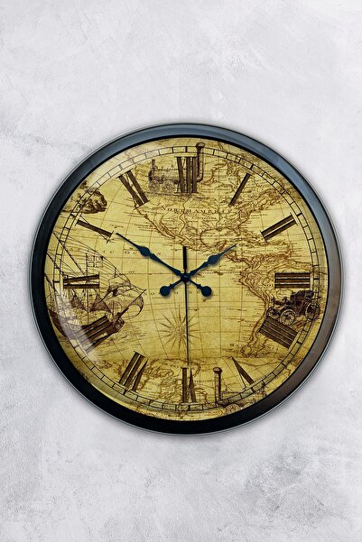 AİB STORE Δώρο 40 εκ. Μαύρο Μεταλλικό Ρολόι Τοίχου Χάρτη