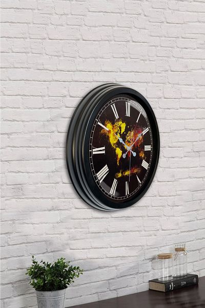 Kasva Concept 40 cm Black Metal World Map Wall Clock