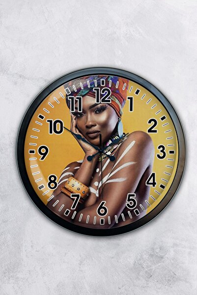 Platin Saat ساعة حائط امرأة أفريقية معدنية سوداء مقاس 40 سم