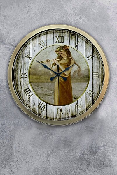 Dream Gift هدية 40 سم ساعة حائط فتاة تلعب الناي المعدني العتيق