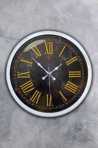 Kasva Concept Cadou 40 Cm Ceas de Perete Metal Alb Marmură Numerele Romane