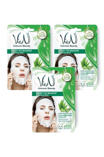 Vien Kağıt Yüz Maskesi Aleovera Aktif Içerikli Yoğun Nemlendirici Tazeleyici (3'LÜ PAKET)
